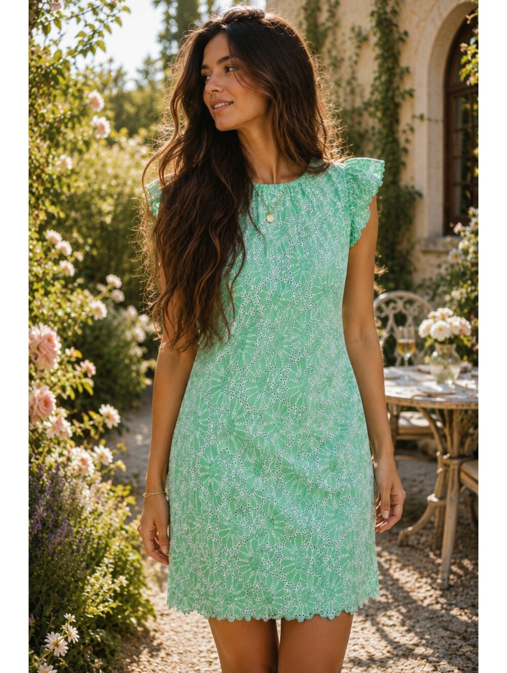 LOFT Mint Green Floral Embroidered Eyelet Flutter Sleeve Mini Dress Size 4